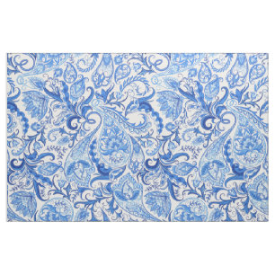 Tela Patrón Paisley Floral Azul Oscuro Y Claro