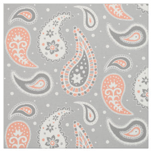 Tela Patrón Paisley Gris y Coral