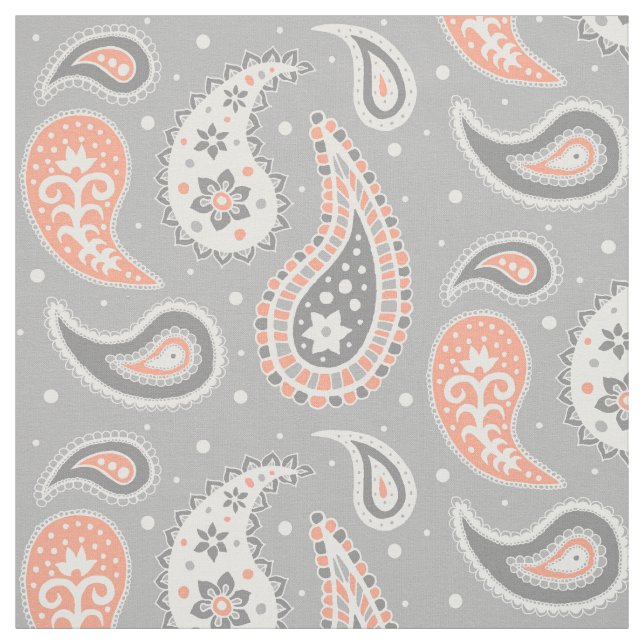 Tela Patrón Paisley Gris y Coral (Retal)
