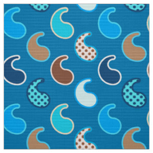 Tela Patrón paisley moderno, azul ceruleano, Tan y Aqua