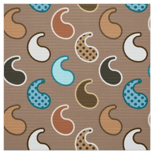 Tela Patrón Paisley moderno, Taupe, Turquesa y Arroz