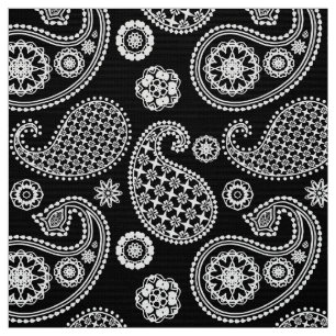 Tela Patrón paisley, negro y blanco