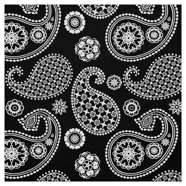 Tela Patrón paisley, negro y blanco (Retal)
