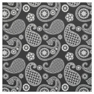 Tela Patrón paisley, negro y blanco