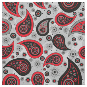 Tela Patrón paisley rojo negro y gris elegante