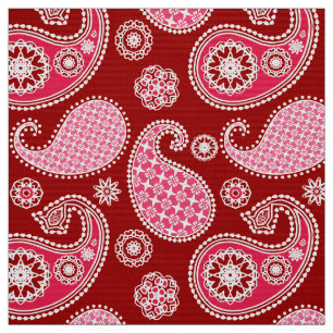 Tela Patrón paisley, rojo oscuro, rosa y blanco