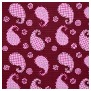 Tela Patrón paisley, rosa hielo y borgoña