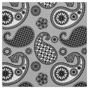 Tela Patrón paisley, tonos grises, negros y blancos