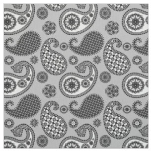 Tela Patrón paisley, tonos grises, negros y blancos