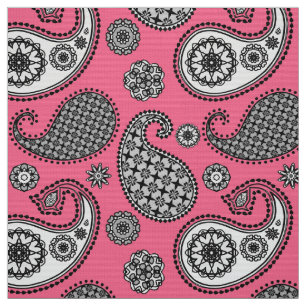 Tela Patrón paisley, tonos grises sobre rosa