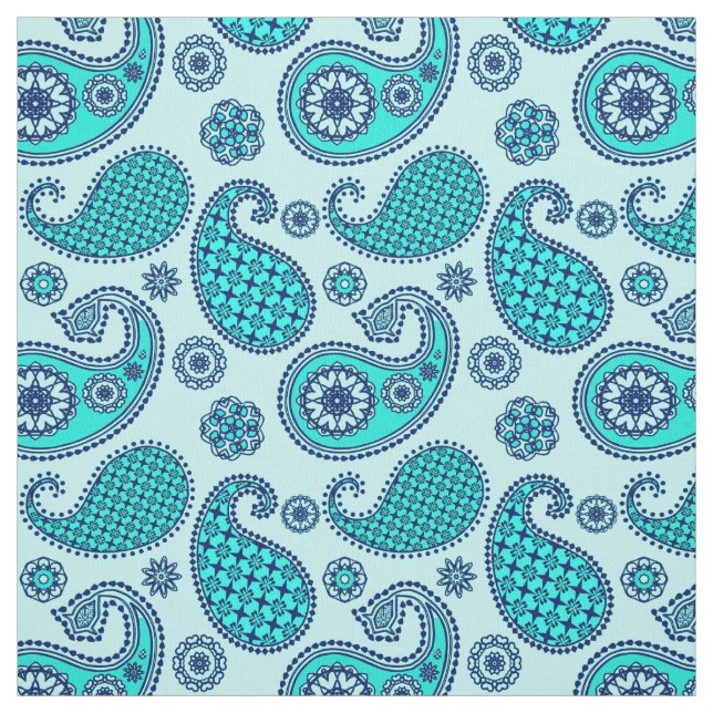 Tela Patrón paisley, turquesa, acuática y marina (Retal)