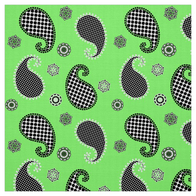 Tela Patrón paisley, verde lima, negro y blanco (Retal)