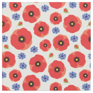 Tela Patrón Poppys Y Cornflores