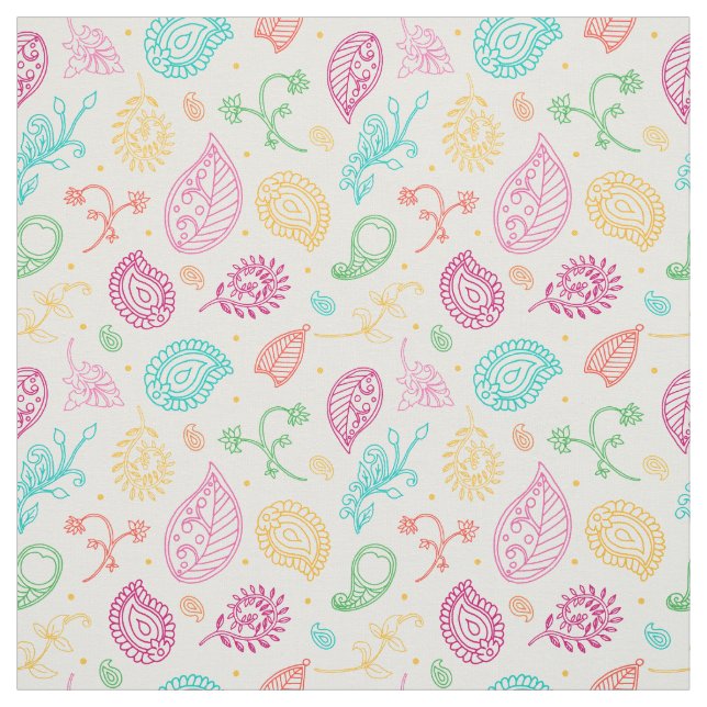 Tela Patrón popular paisley bright boho sobre blanco (Retal)