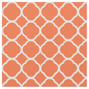 Tela Patrón Quatrefoil blanco y naranja