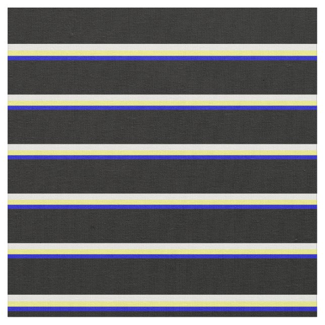 Tela Patrón rayado azul, amarillo, blanco y negro (De cerca)