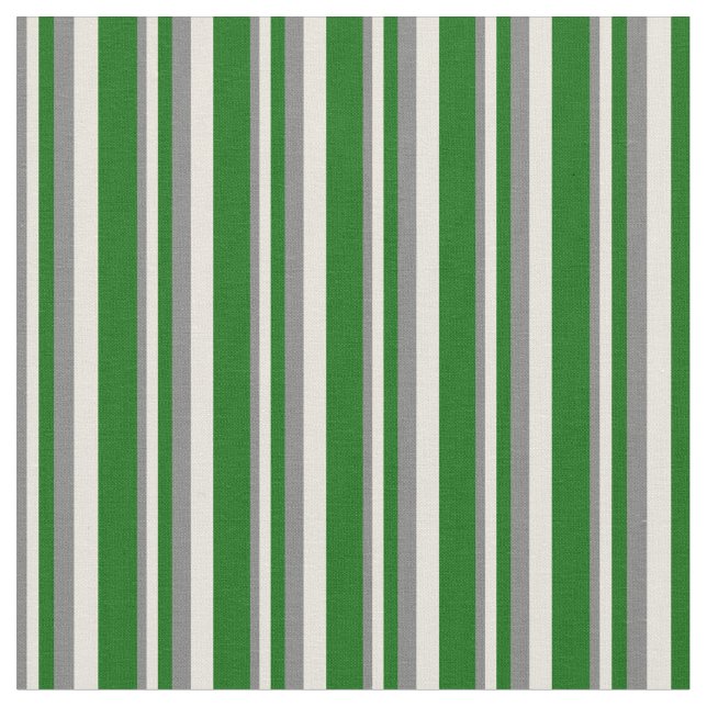 Tela Patrón rayado gris, beige y verde oscuro (De cerca)
