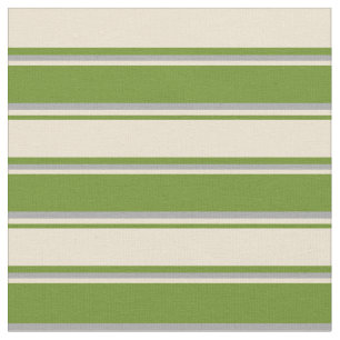 Tela Patrón rayado/lino verde, beige y gris oscuro