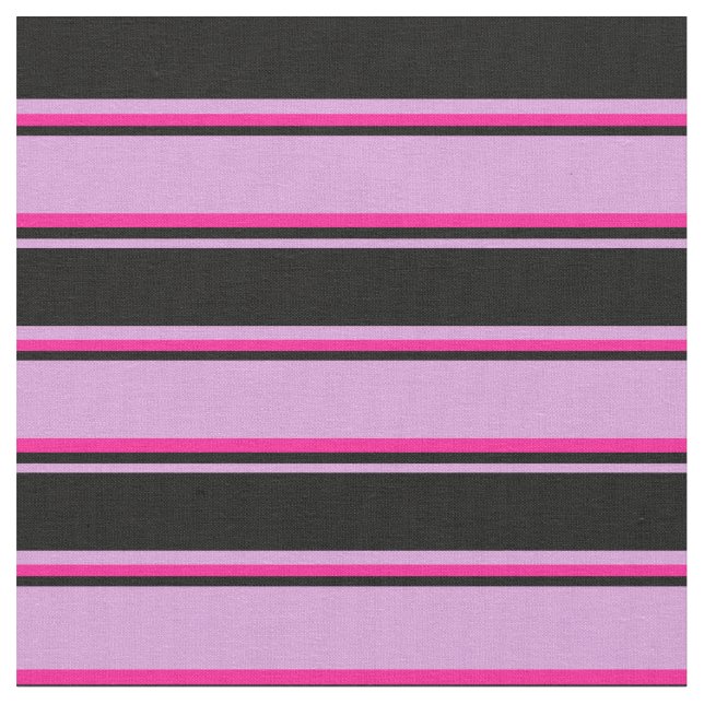 Tela Patrón rayado rosa profundo, negro y ciruela (De cerca)