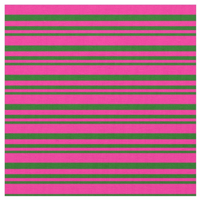 Tela Patrón rayado verde oscuro y rosa profundo (De cerca)