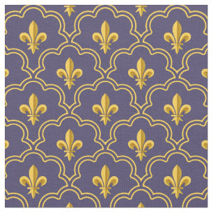 Tela Patrón Real Fleur-de-Lis Púrpura y Dorado
