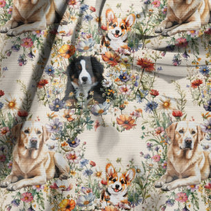 Tela Patrón repetitivo sin costuras de perros y flores 