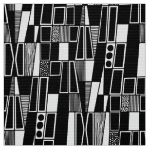 Tela Patrón Retro Abstracto 300521 - Negro sobre Blanco