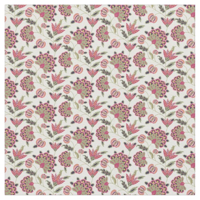 Tela Patrón Retro Botánico Damask Boho  (De cerca)