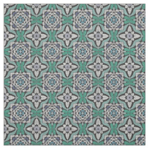 Tela Patrón Retro Chic Nouveau Deco Azul Teal Verde