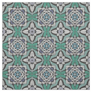 Tela Patrón Retro Chic Nouveau Deco Azul Teal Verde