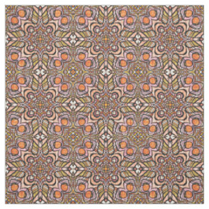 Tela Patrón retro chic verde oliva naranja deco nouveau