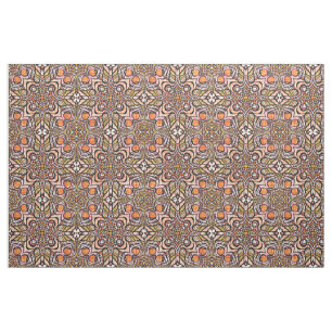 Tela Patrón retro chic verde oliva naranja deco nouveau