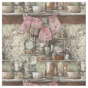 Tela Patrón retro de Guay en la cocina Arte dibujado po