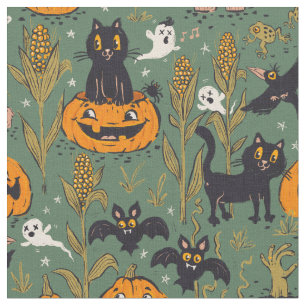 Tela Patrón retro de Halloween al estilo personalizado 