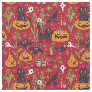 Tela Patrón retro de Halloween en estilo de dibujos ani