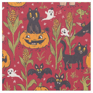 Tela Patrón retro de Halloween en estilo de dibujos ani