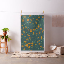 Tela Patrón Retro Floral Naranja Oscuro Teal