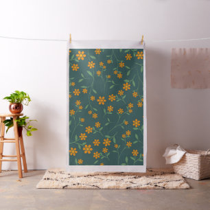 Tela Patrón Retro Floral Naranja Oscuro Teal