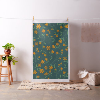 Tela Patrón Retro Floral Naranja Oscuro Teal
