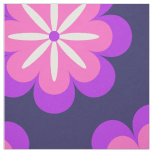 Tela Patrón Retro Groovy de Flores Moradas y Rosadas de