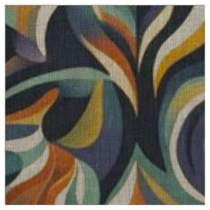 Tela Patrón Retro Groovy Floral Swirl Azul Marino Verde