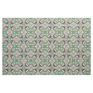 Tela Patrón Retro Nouveau Deco Azul Turquesa Marrón