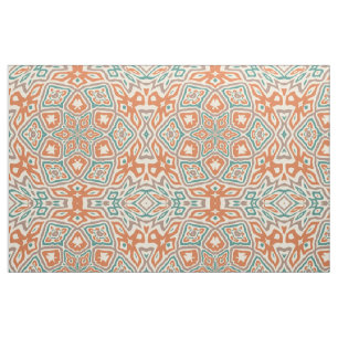 Tela Patrón retro nouveau deco naranja turquesa