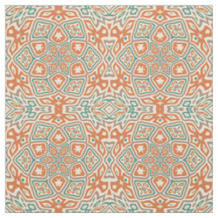 Tela Patrón retro nouveau deco naranja turquesa