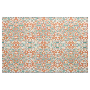 Tela Patrón Retro Nouveau Deco Naranja Turquesa Verde