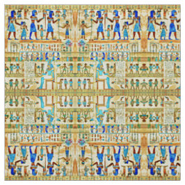 Tela Patrón ritual egipcio azul, turquesa, amarillo