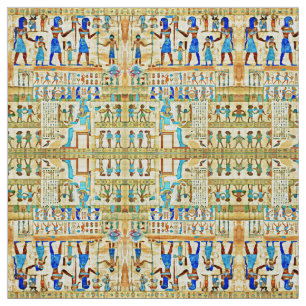 Tela Patrón ritual egipcio azul, turquesa, amarillo