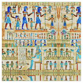 Tela Patrón ritual egipcio azul, turquesa, amarillo