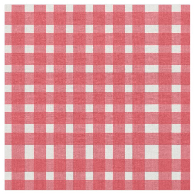 Tela Patrón rojo de Gingham blanco (De cerca)