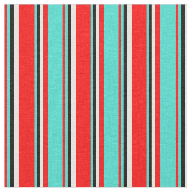 Tela Patrón rojo, turquesa, negro y blanco (De cerca)